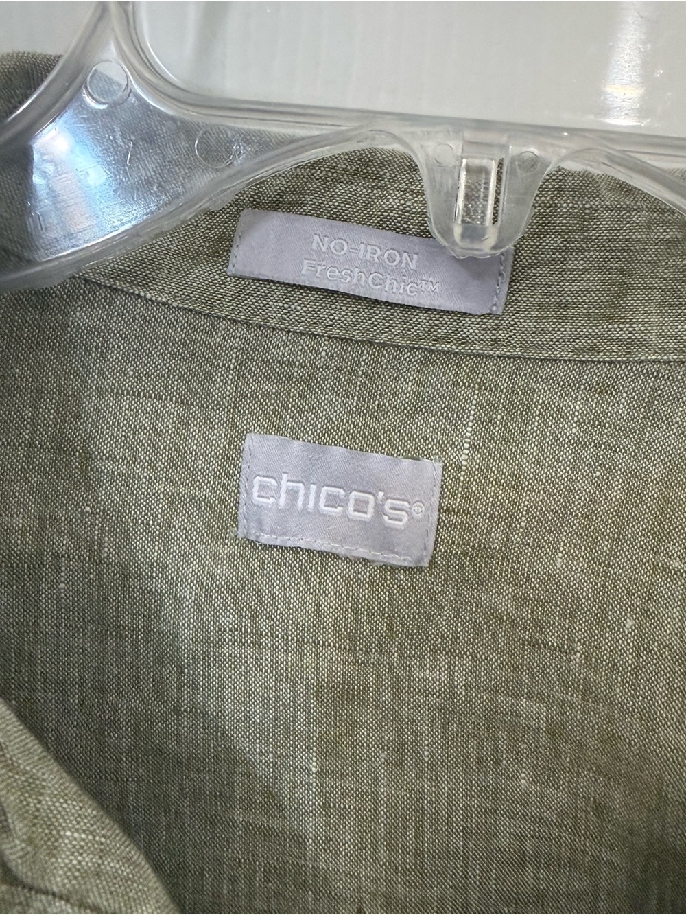 Chico's Olive Green Linen Button-Up Blouse - Picture 2 of 4